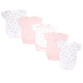 Girls Short-Sleeved Bodysuits - Pack Of 5 (Pink)