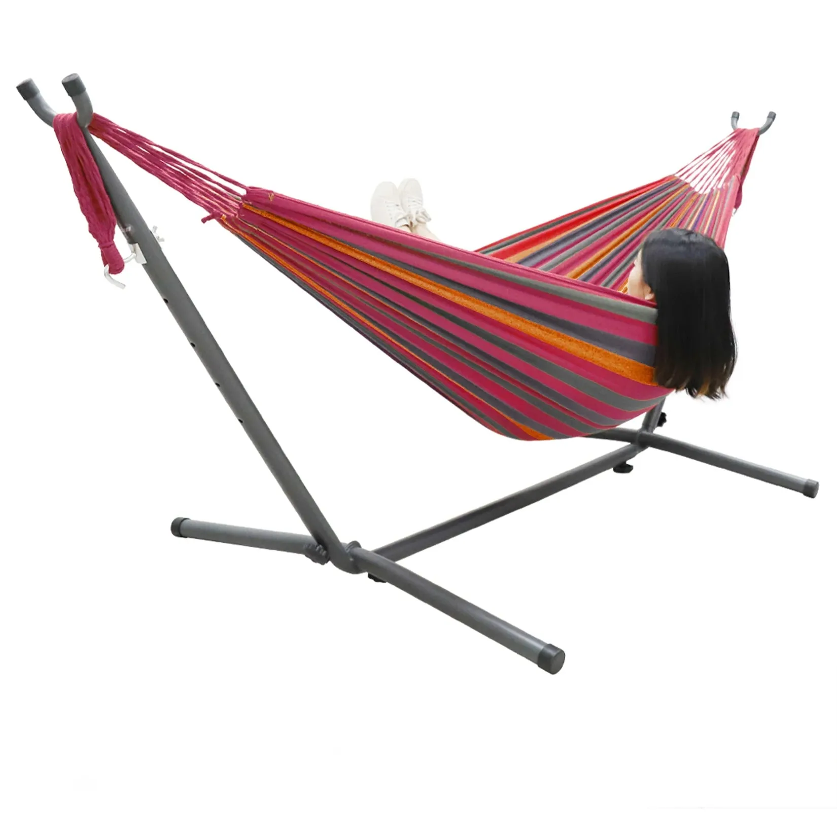 Heavy Duty Hammock with Metal Frame Free Standing Swinging Camping Travel Chair Tropical for Outdoor Patio Lawn