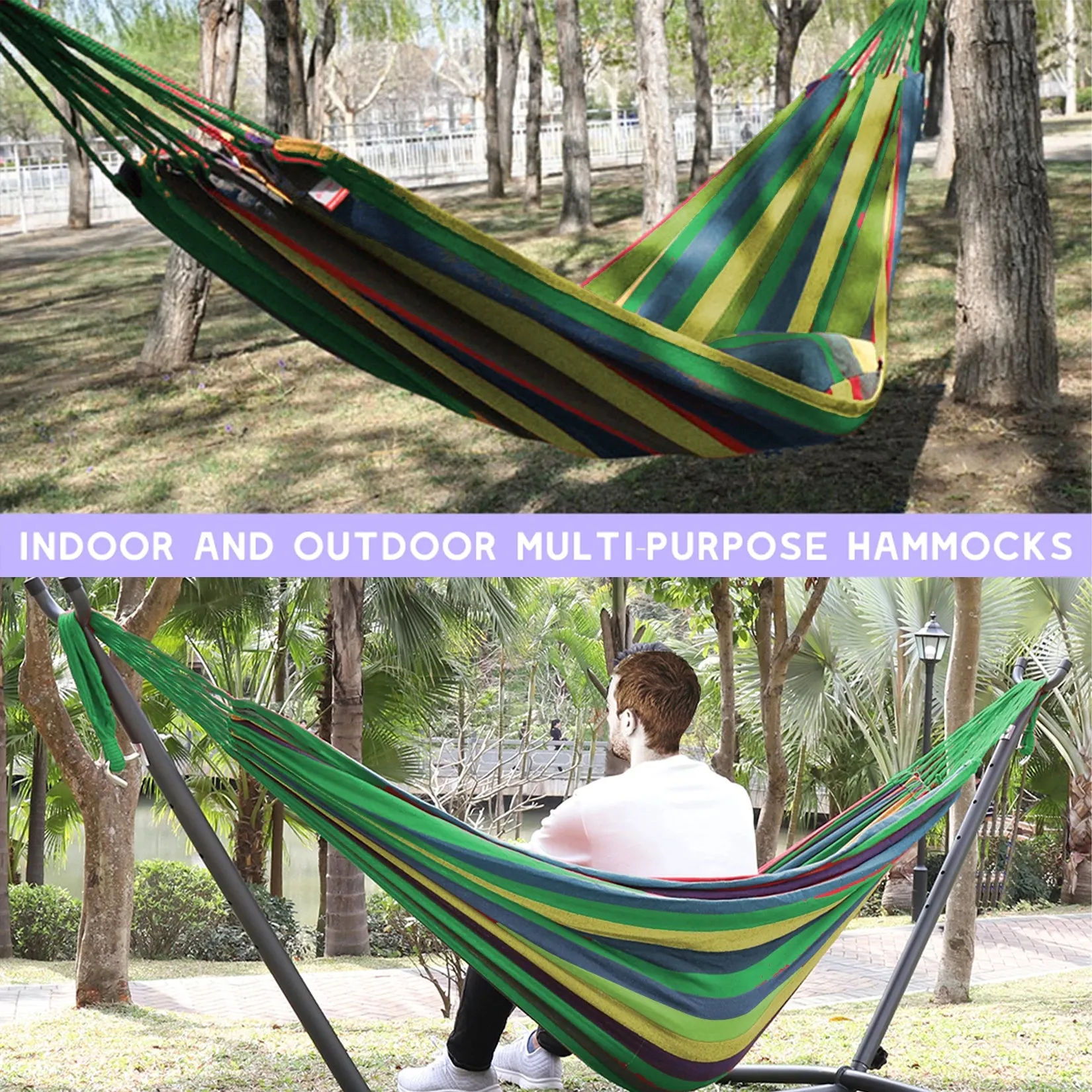 Heavy Duty Hammock with Metal Frame Free Standing Swinging Camping Travel Chair Tropical for Outdoor Patio Lawn