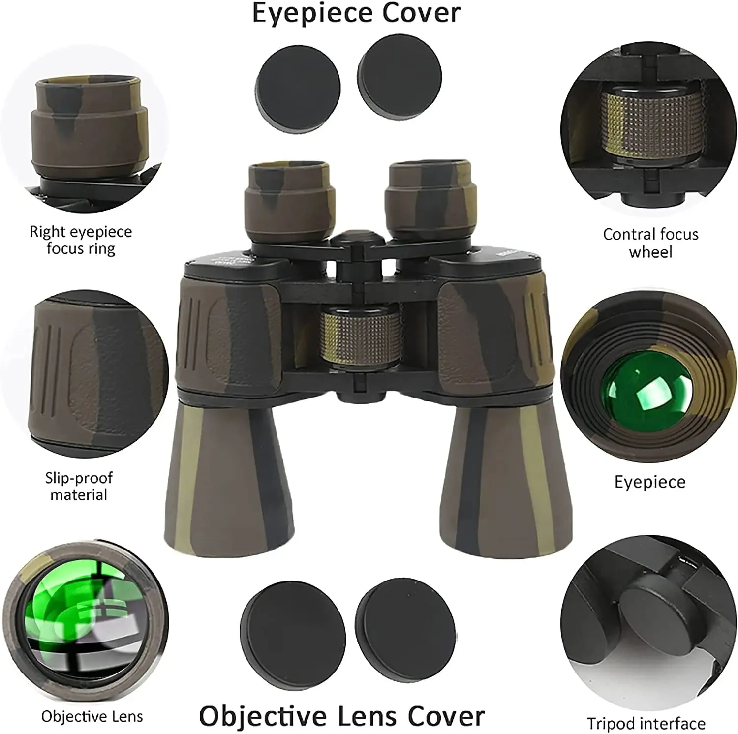 High-power military binoculars 20x50 compact waterproof birdwatching travel hunting star-watching BAK-4 prism FMC lens for adult