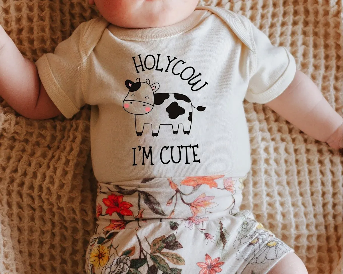 Holy Cow Baby Onesies - Cute Farm Funny - New To The Herd Animal Baby Shower Gift