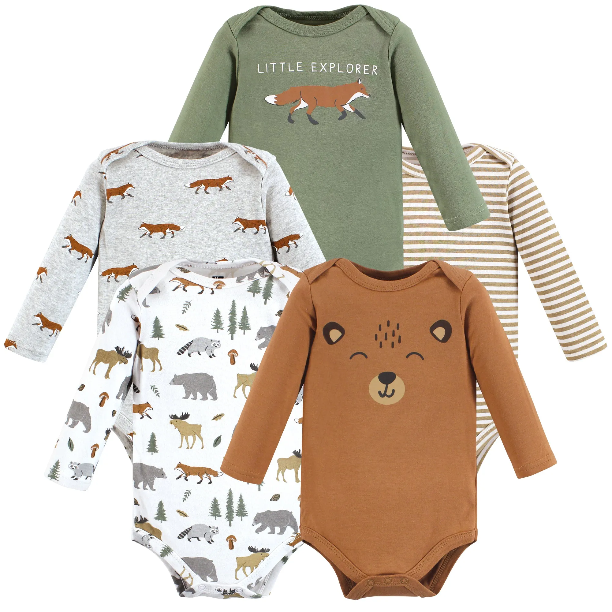 Hudson Baby Cotton Long-Sleeve Bodysuits, Woodland Animals