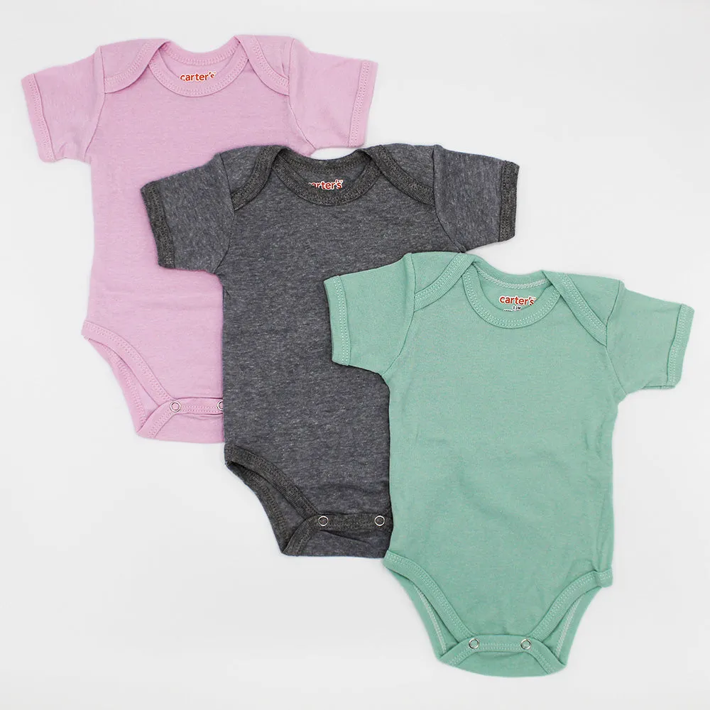 Imported Carters Pack of 3 Half Sleeves Bodysuit Colored Onesie Romper for 0-23 Months