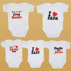 Imported Set of 5 White Printed Bodysuit Half Sleeves Onesie Romper for 0-18 Months