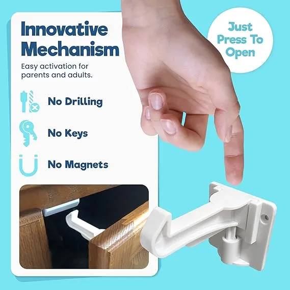 Invisible Baby Proofing Cabinet Locks (10 Pack) - Tool-Free Installation