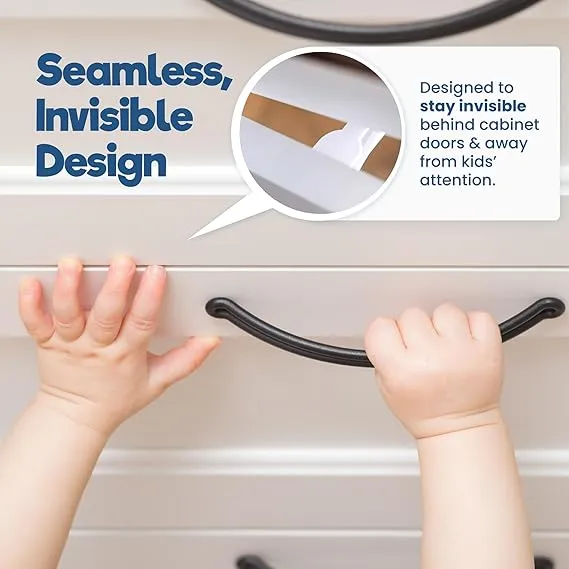 Invisible Baby Proofing Cabinet Locks (10 Pack) - Tool-Free Installation