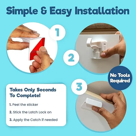 Invisible Baby Proofing Cabinet Locks (10 Pack) - Tool-Free Installation