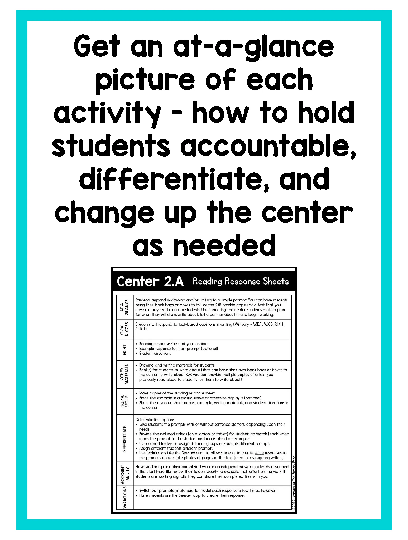 Kindergarten Reading Response Center Activities