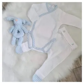 Laranjinha Baby White & Blue Check Trim Set