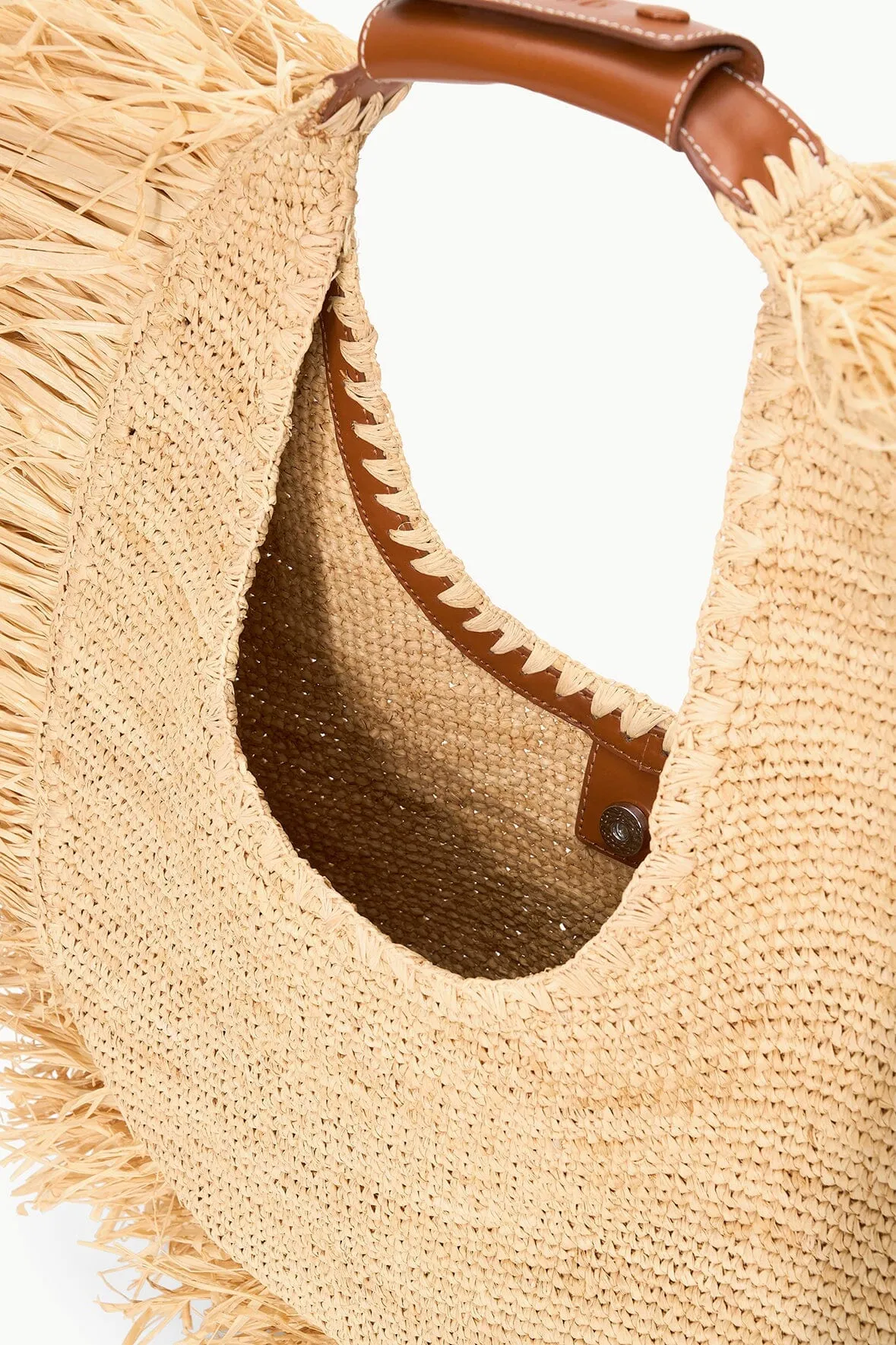 LARGE RAFFIA MOON TOTE BAG | NATURAL FRINGE