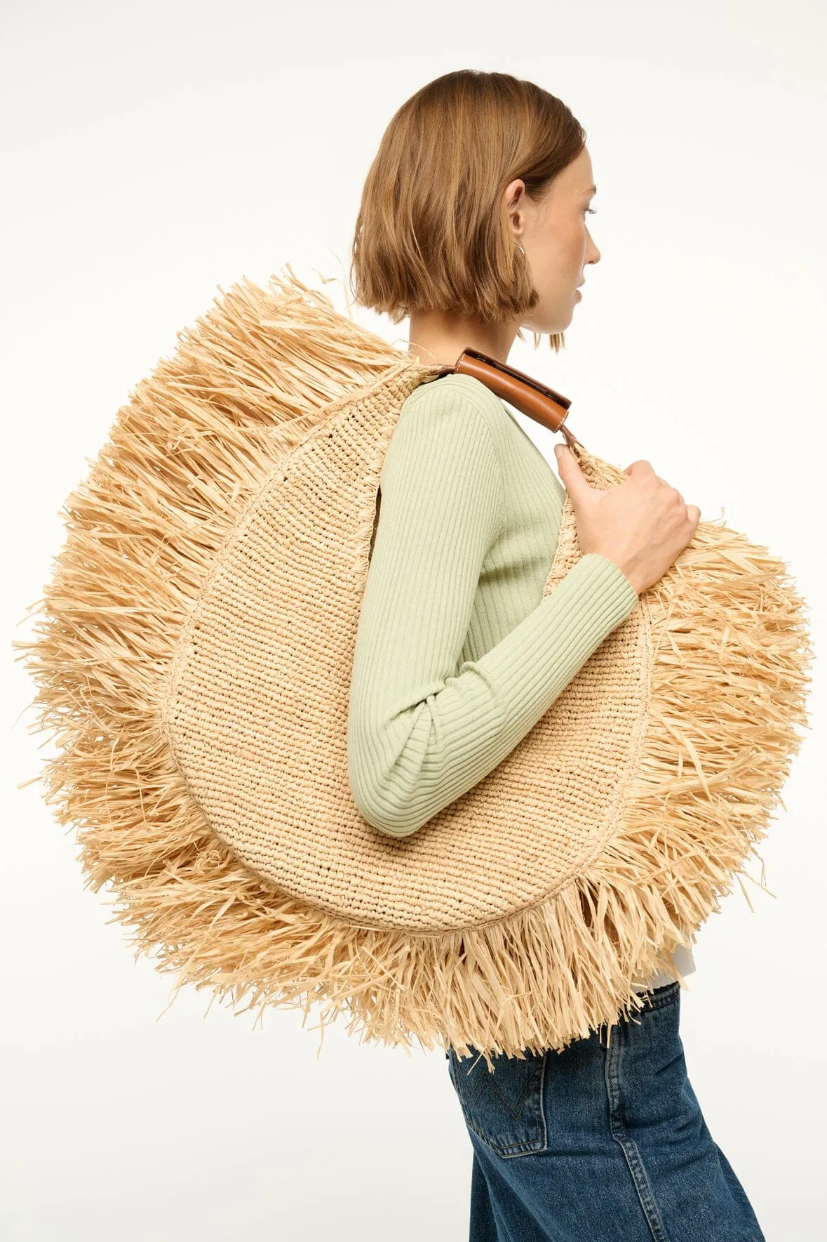 LARGE RAFFIA MOON TOTE BAG | NATURAL FRINGE