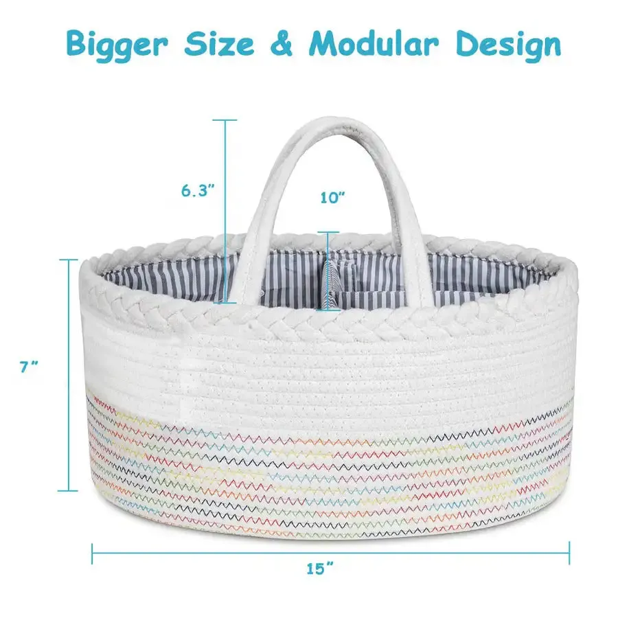 Little Story Cotton Rope Diaper Caddy (White Rainbow)