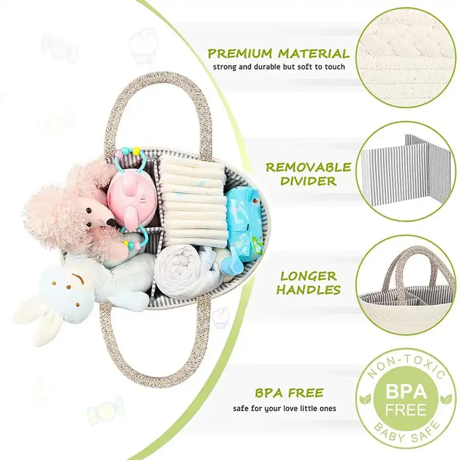 Little Story Cotton Rope Diaper Caddy (White Rainbow)