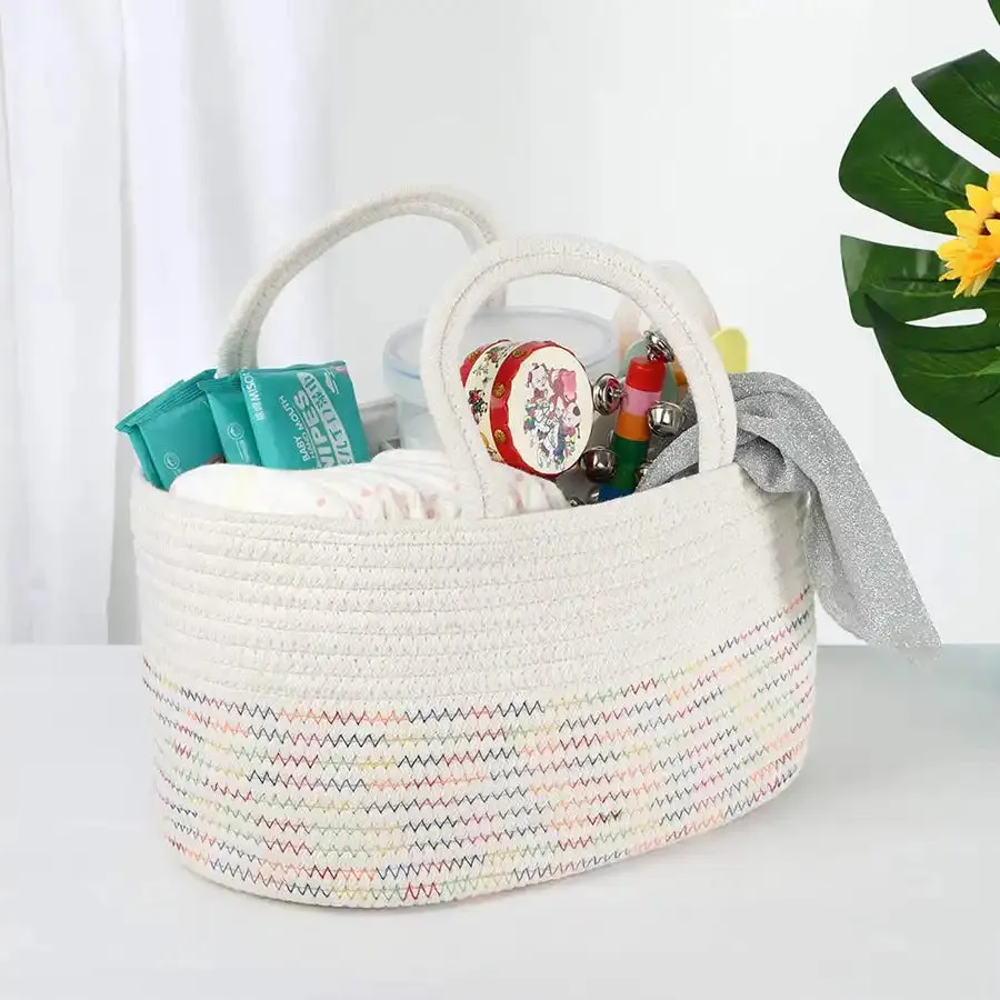 Little Story Cotton Rope Diaper Caddy (White Rainbow)