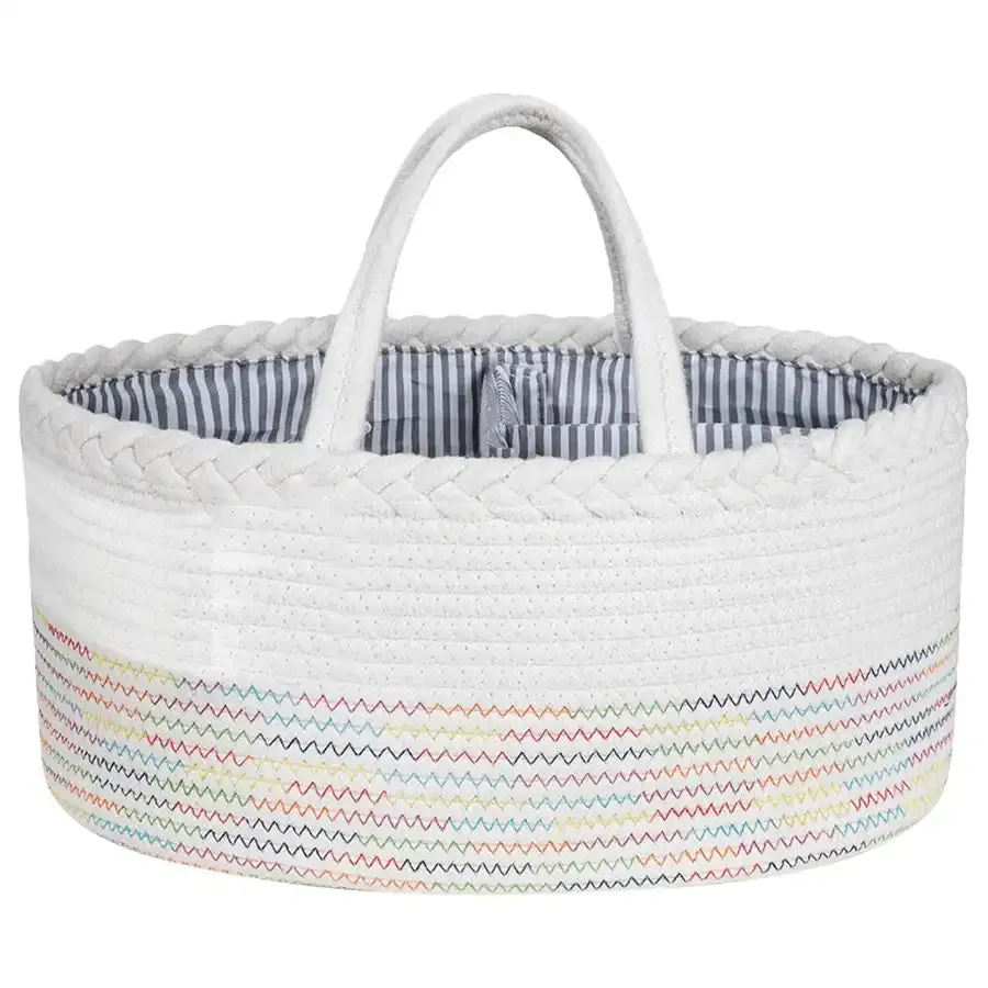 Little Story Cotton Rope Diaper Caddy (White Rainbow)