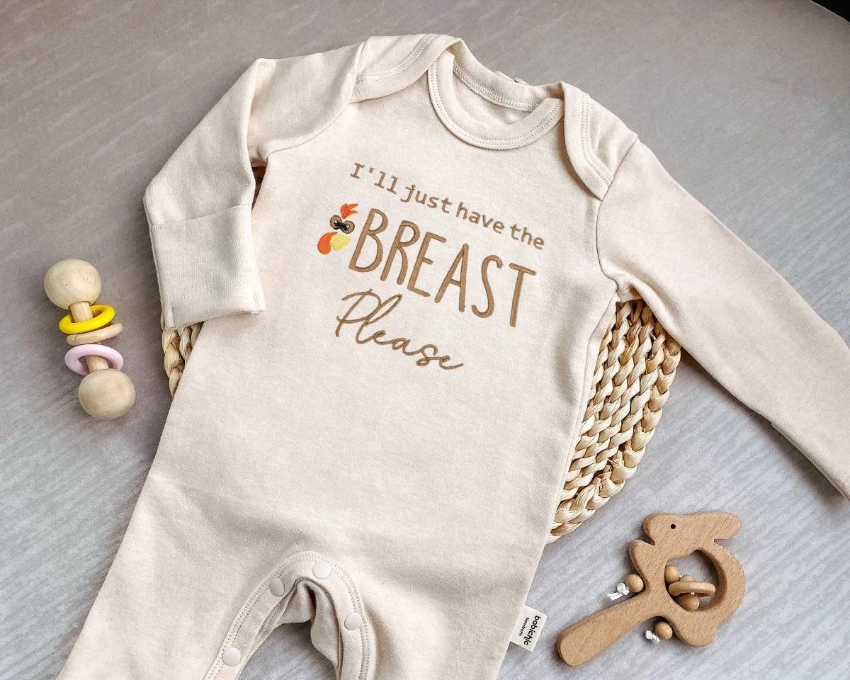 Little Turkey My First Thanksgiving Romper Onesies – Embroidered I'll just have the breast please onesie Fall Gender Neutral Style