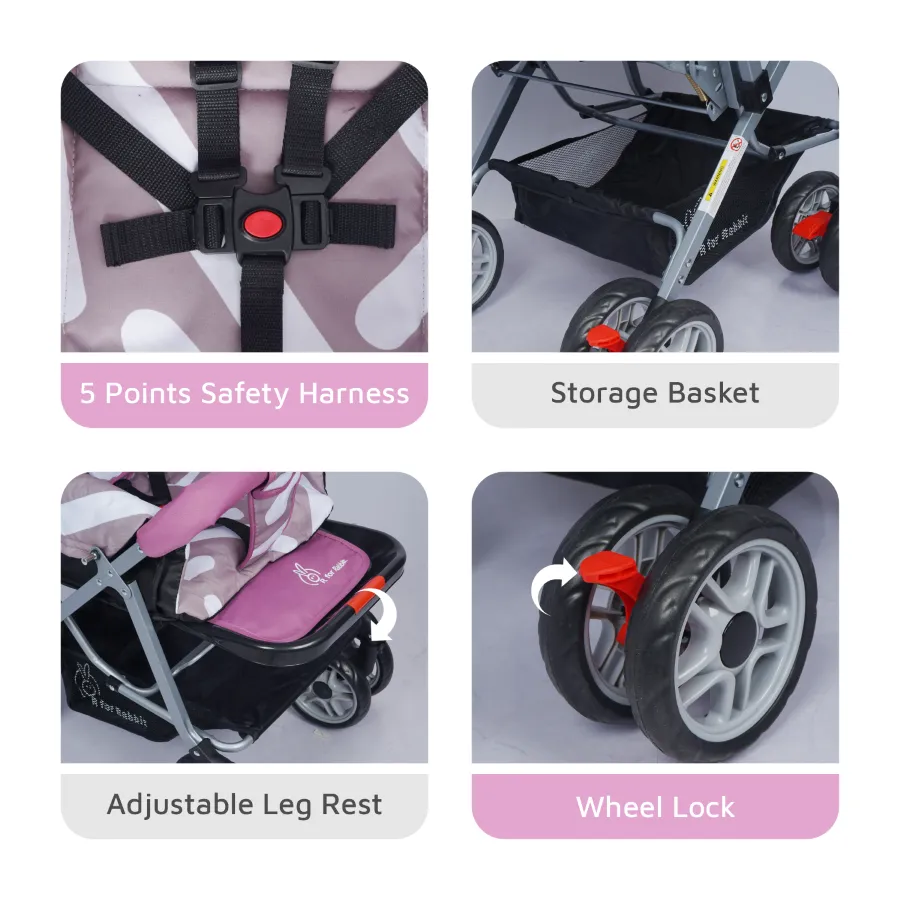Lollipop Lite Stroller - Travel Friendly, Easy To Fold, Reversible Handle, Wheel Lock, Adjustable Leg Rest