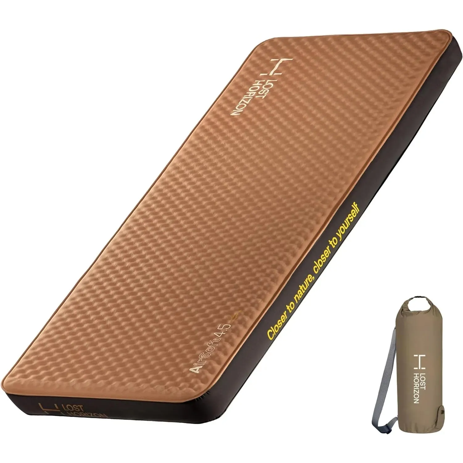 LostHorizon 4.5” Thick Self Inflating Sleeping Pad with Solid Foam Camping Mattress with Pump Sack Portable Roll Up Bed 4 Season