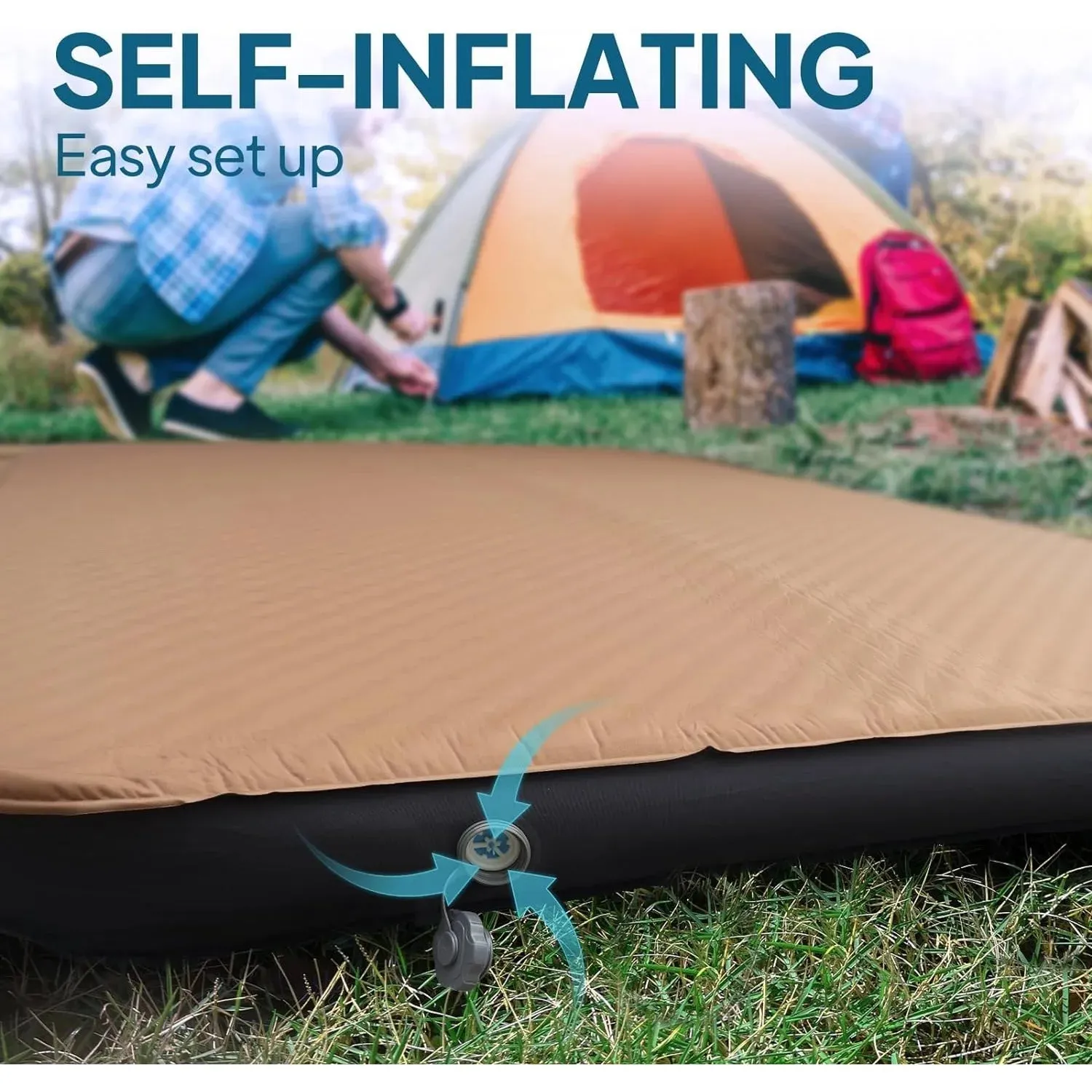 LostHorizon 4.5” Thick Self Inflating Sleeping Pad with Solid Foam Camping Mattress with Pump Sack Portable Roll Up Bed 4 Season