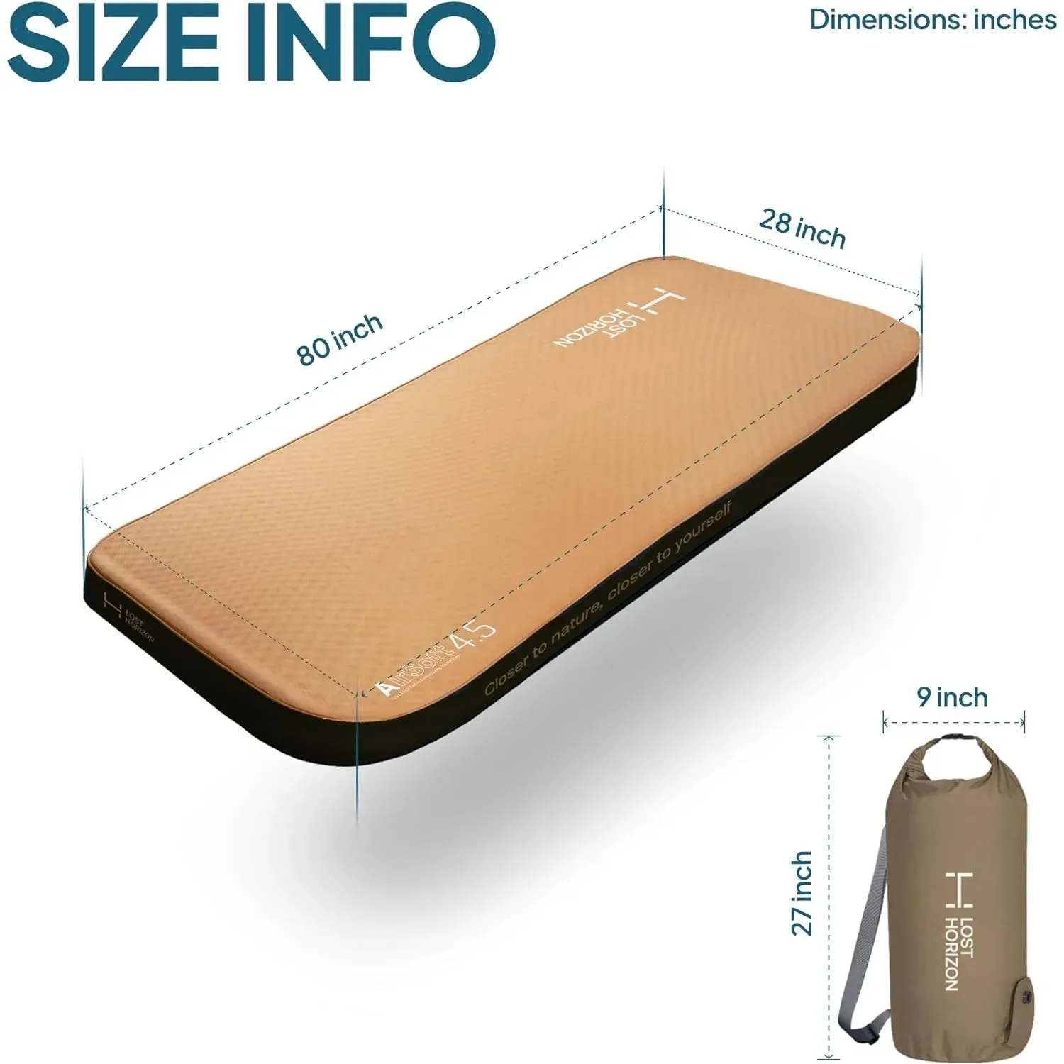 LostHorizon 4.5” Thick Self Inflating Sleeping Pad with Solid Foam Camping Mattress with Pump Sack Portable Roll Up Bed 4 Season