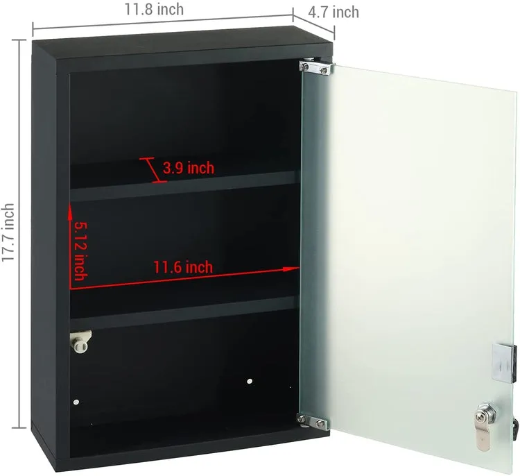 Metal First Aid Cabinet w/ Locking Glass Door