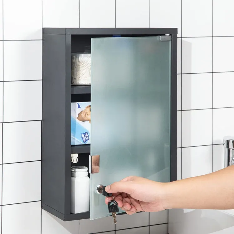 Metal First Aid Cabinet w/ Locking Glass Door