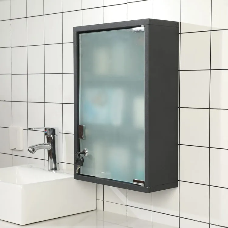 Metal First Aid Cabinet w/ Locking Glass Door