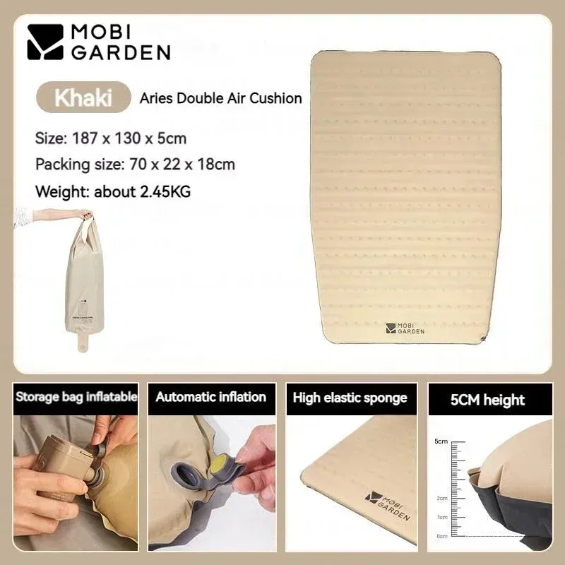 MOBI GARDEN Sponge Air Mattress 5cm Automatic Inflatable Sleeping Pad for Camping Outdoor Cushion Ultralight Folding Mat Pillow