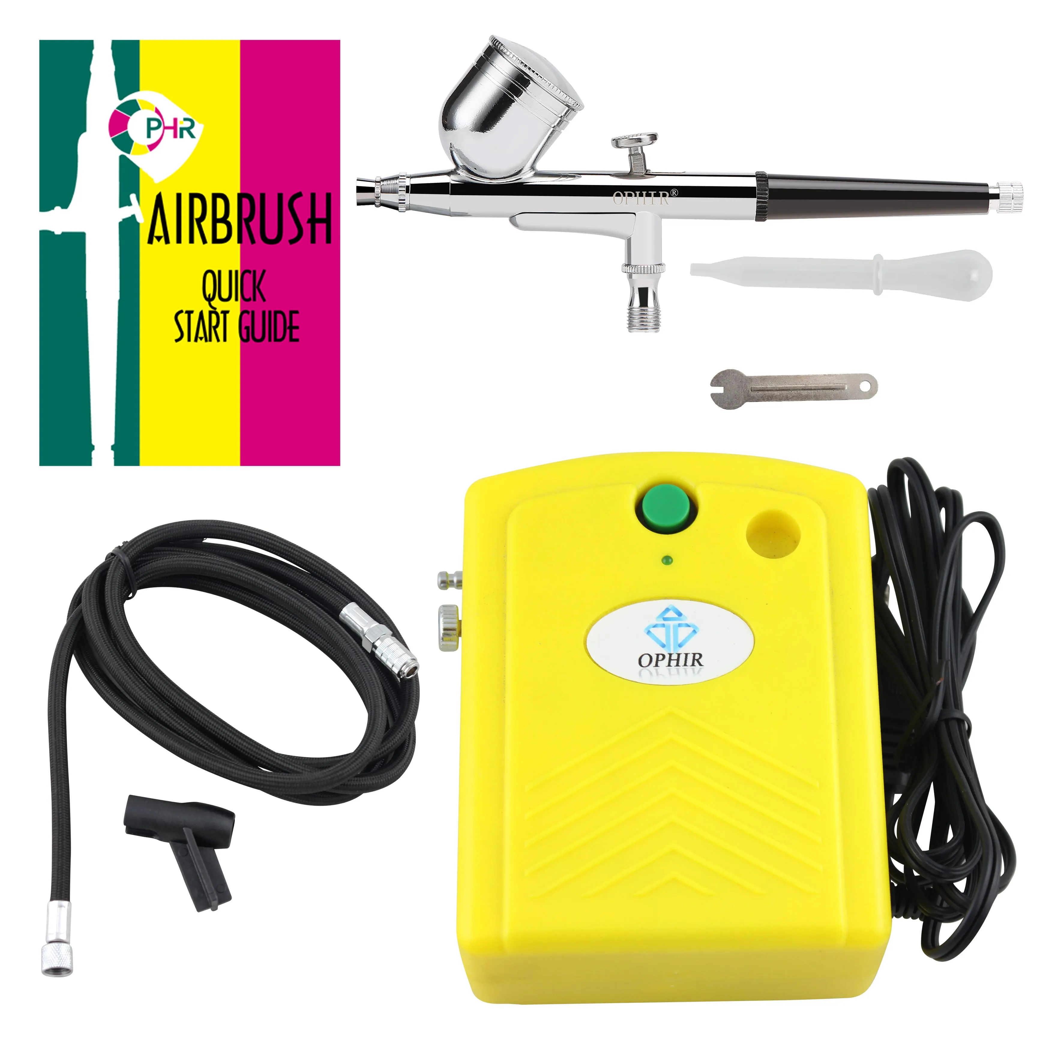 OPHIR 0.3mm Dual-Action Airbrush Tool with Mini Air Compressor for Temporary Tattoo Nail Art Paint DC 12V