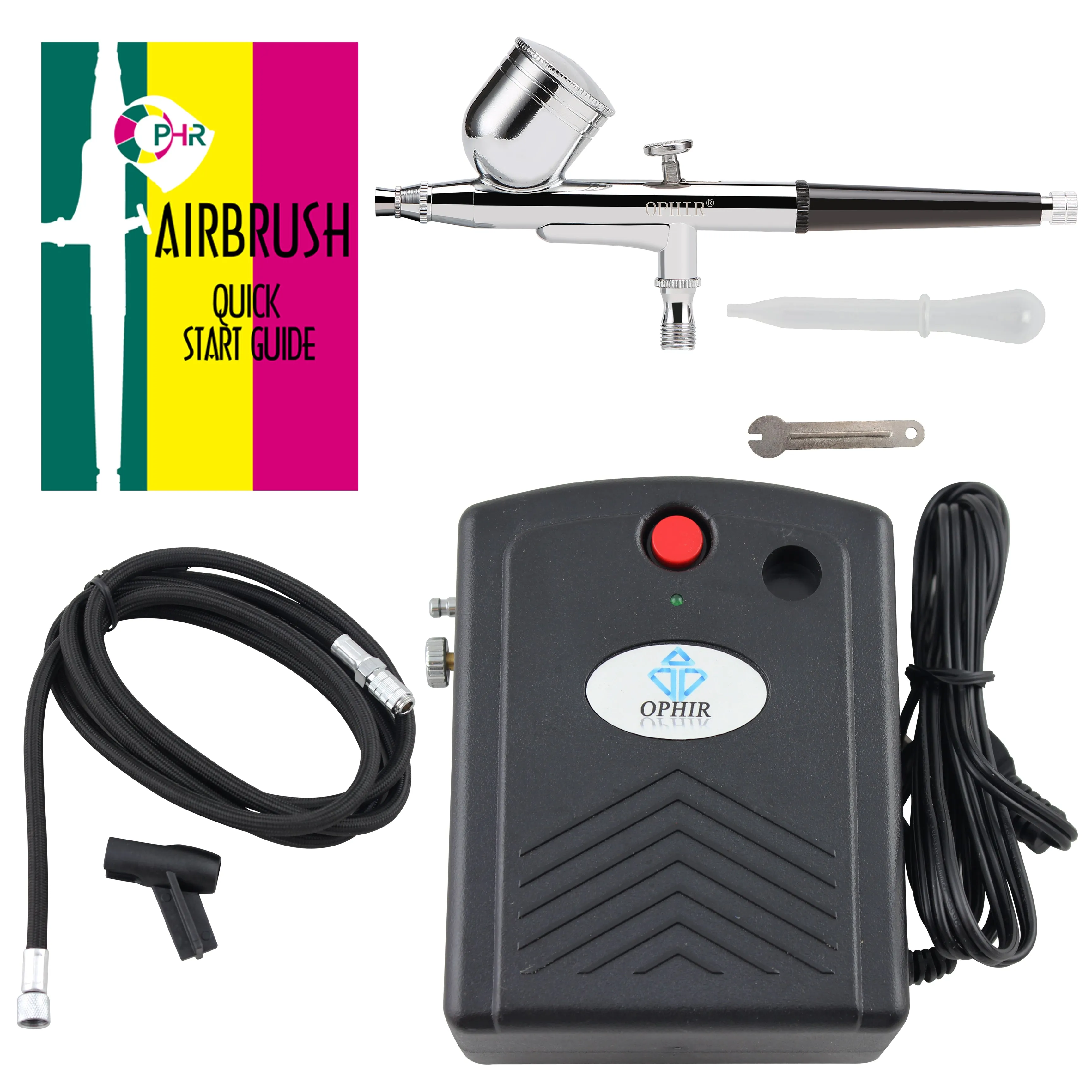 OPHIR 0.3mm Dual-Action Airbrush Tool with Mini Air Compressor for Temporary Tattoo Nail Art Paint DC 12V