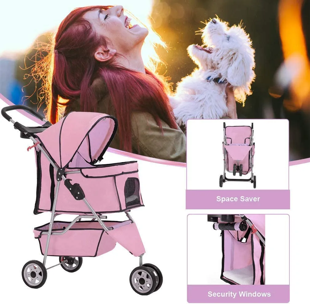 Pet Stroller - 3 Wheels - Pink