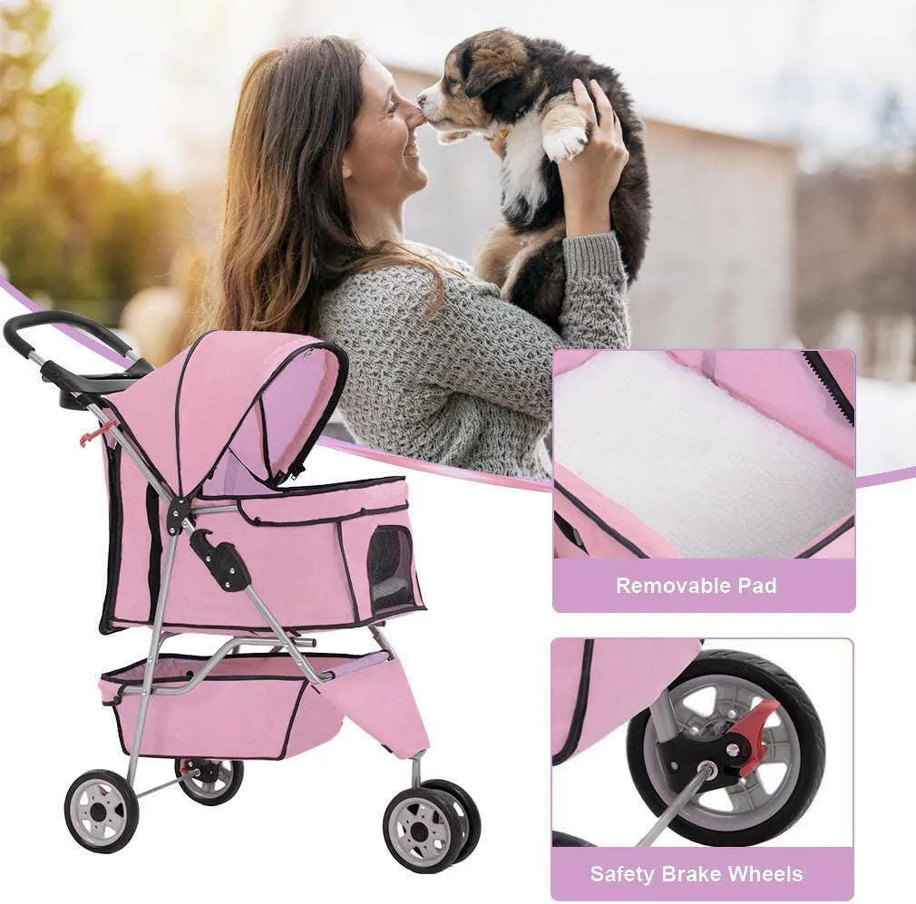 Pet Stroller - 3 Wheels - Pink