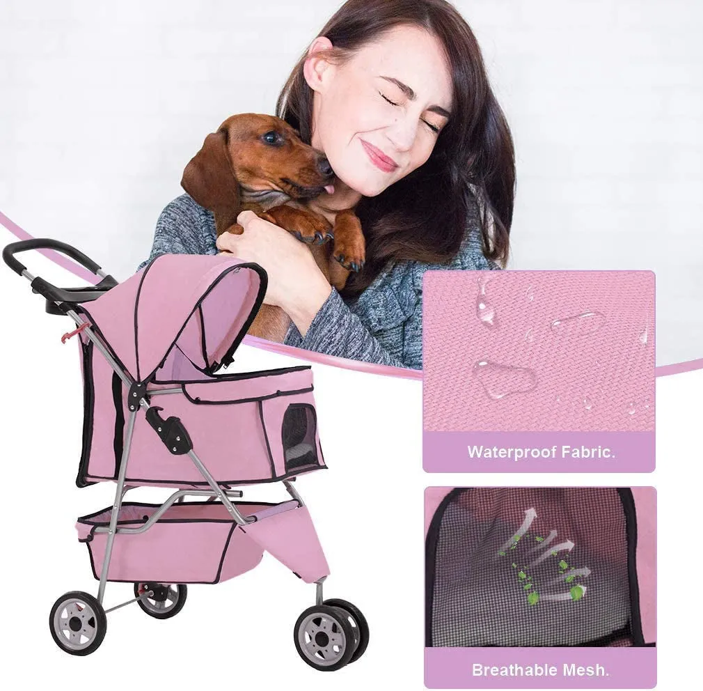 Pet Stroller - 3 Wheels - Pink