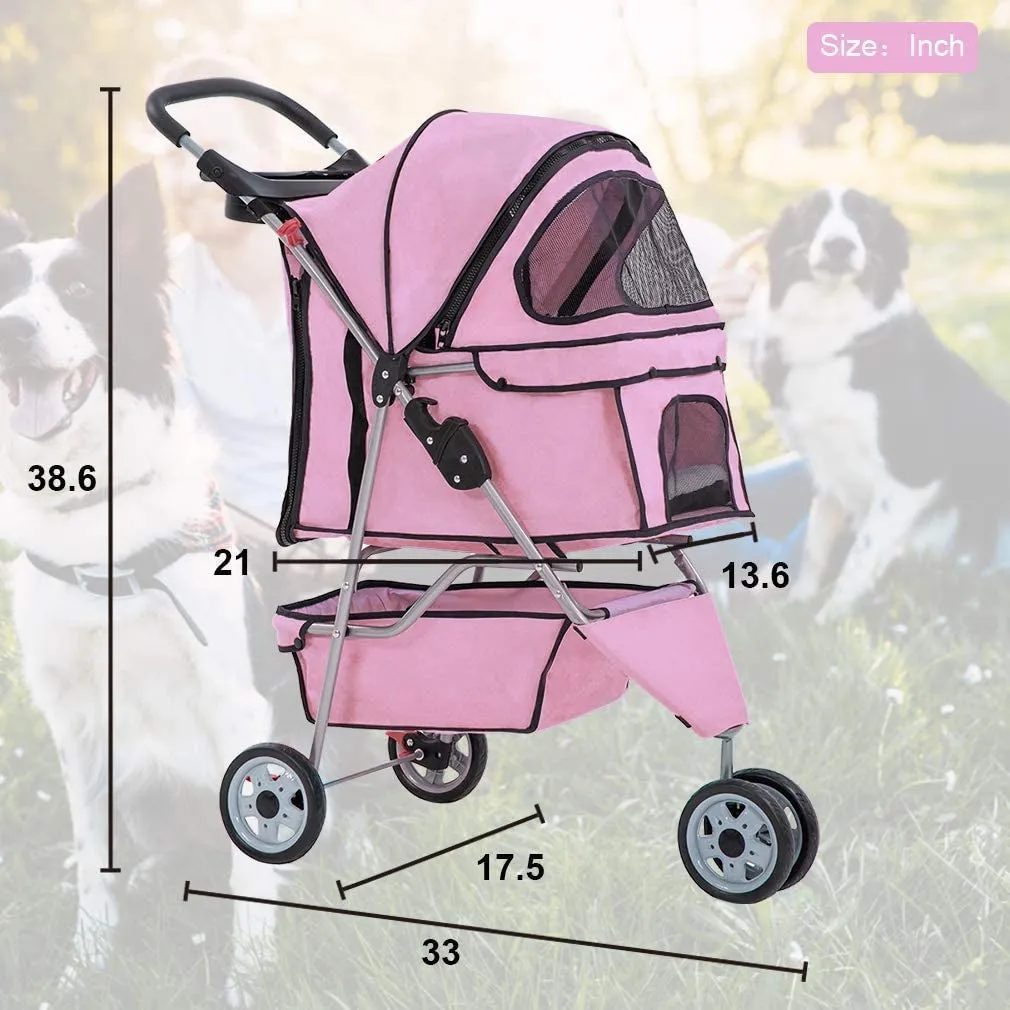 Pet Stroller - 3 Wheels - Pink