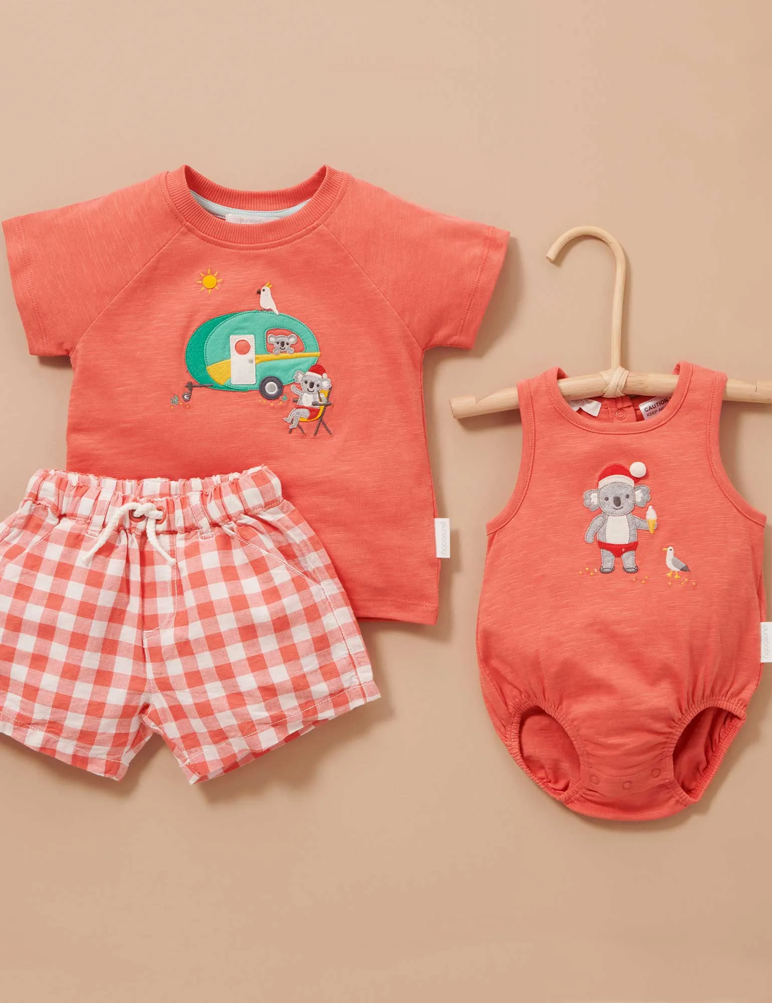 Purebaby Koala Santa Bodysuit - Vintage Red