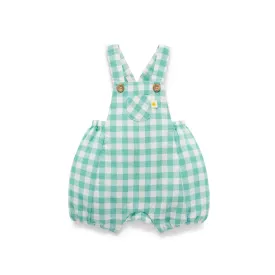Purebaby Lagoon Gingham Linen Blend Overalls