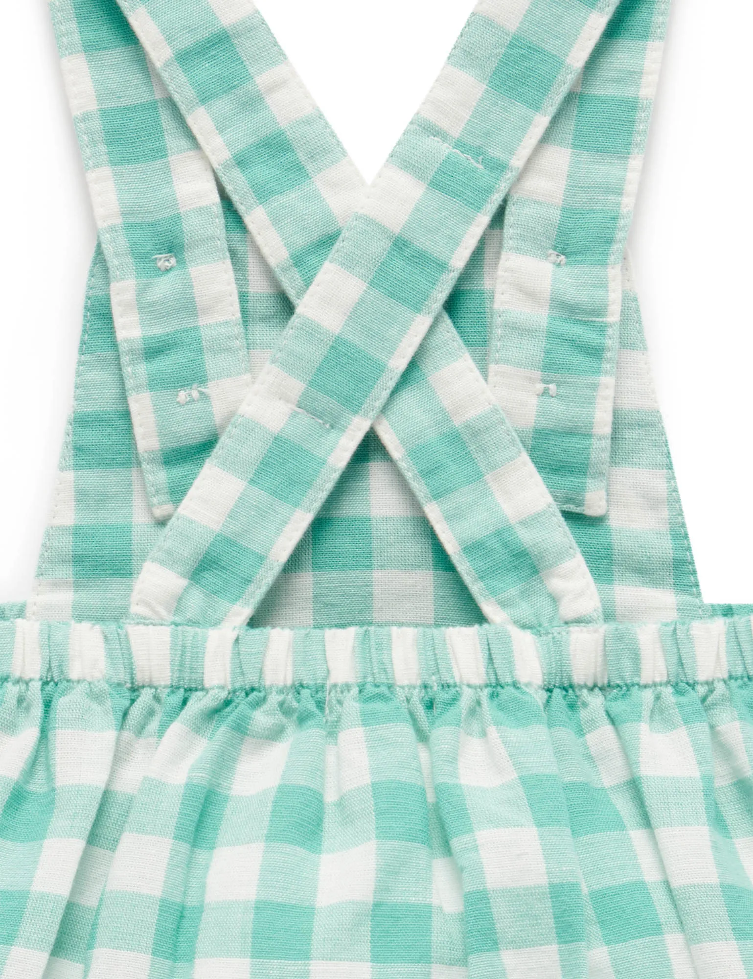 Purebaby Lagoon Gingham Linen Blend Overalls