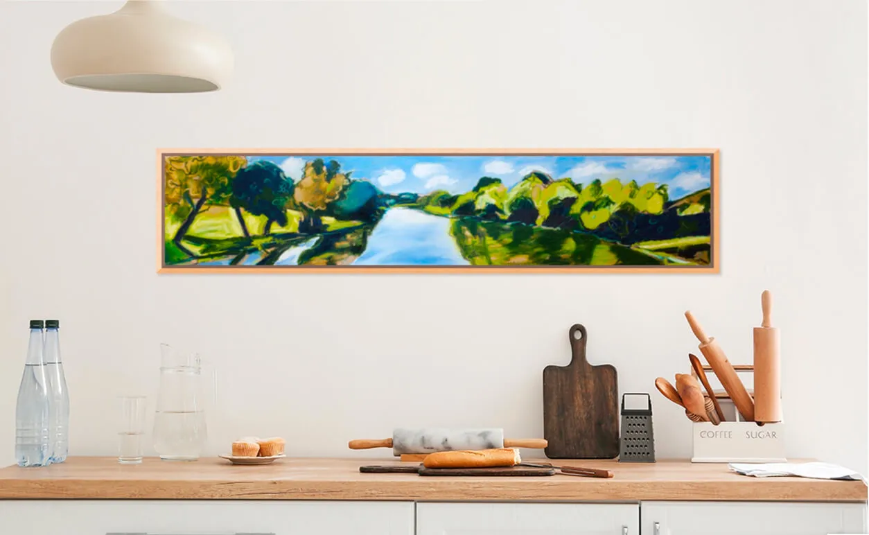 "Tranquil Lake" Natural Wood Floating Frame (60 x 13)