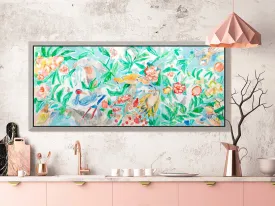 "Tree of Life with Birds Watercolor" with Champagne Floating Frame (60 x 27")