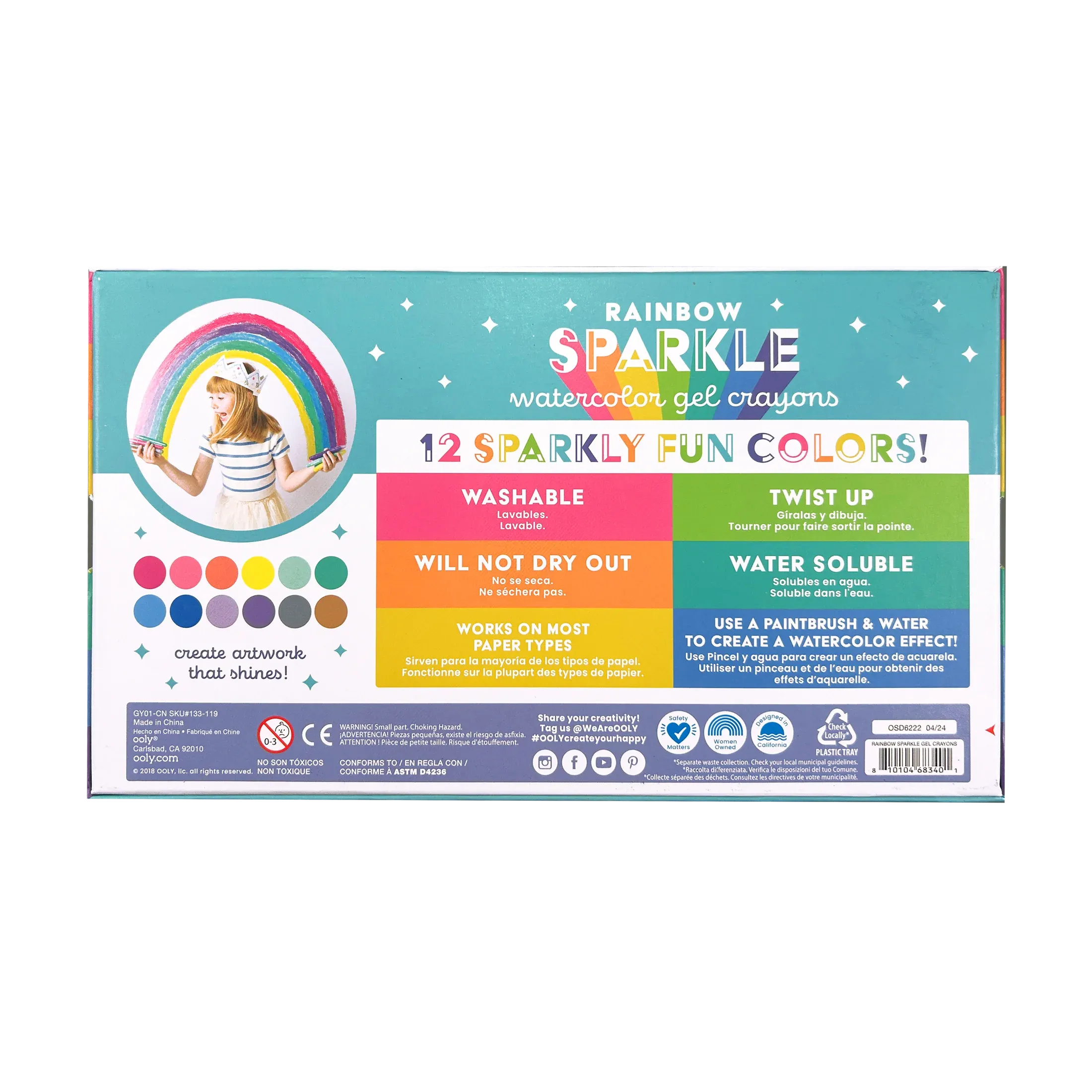 Rainbow Sparkle Metallic Watercolor Gel Crayons
