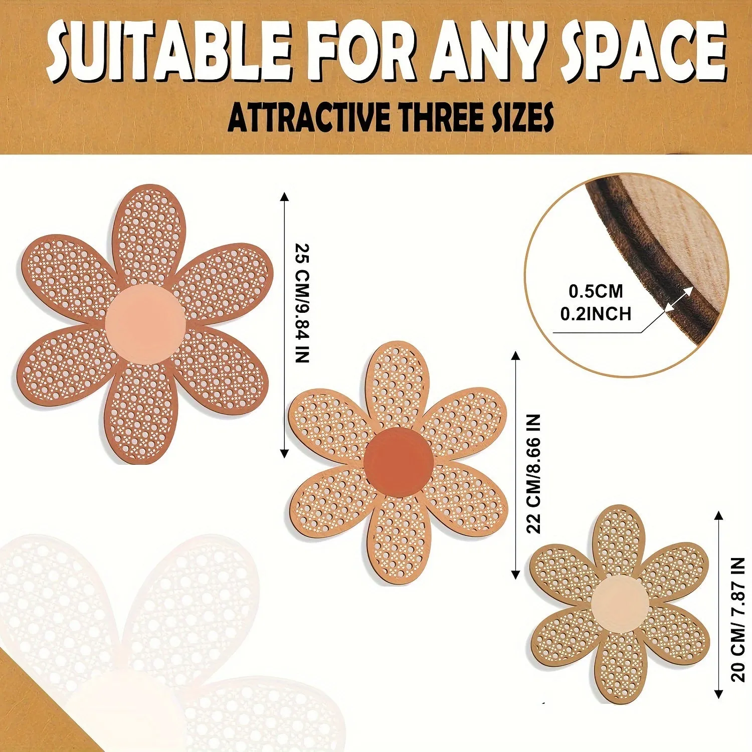Rattan Daisy Wooden Wall Art Set of 3