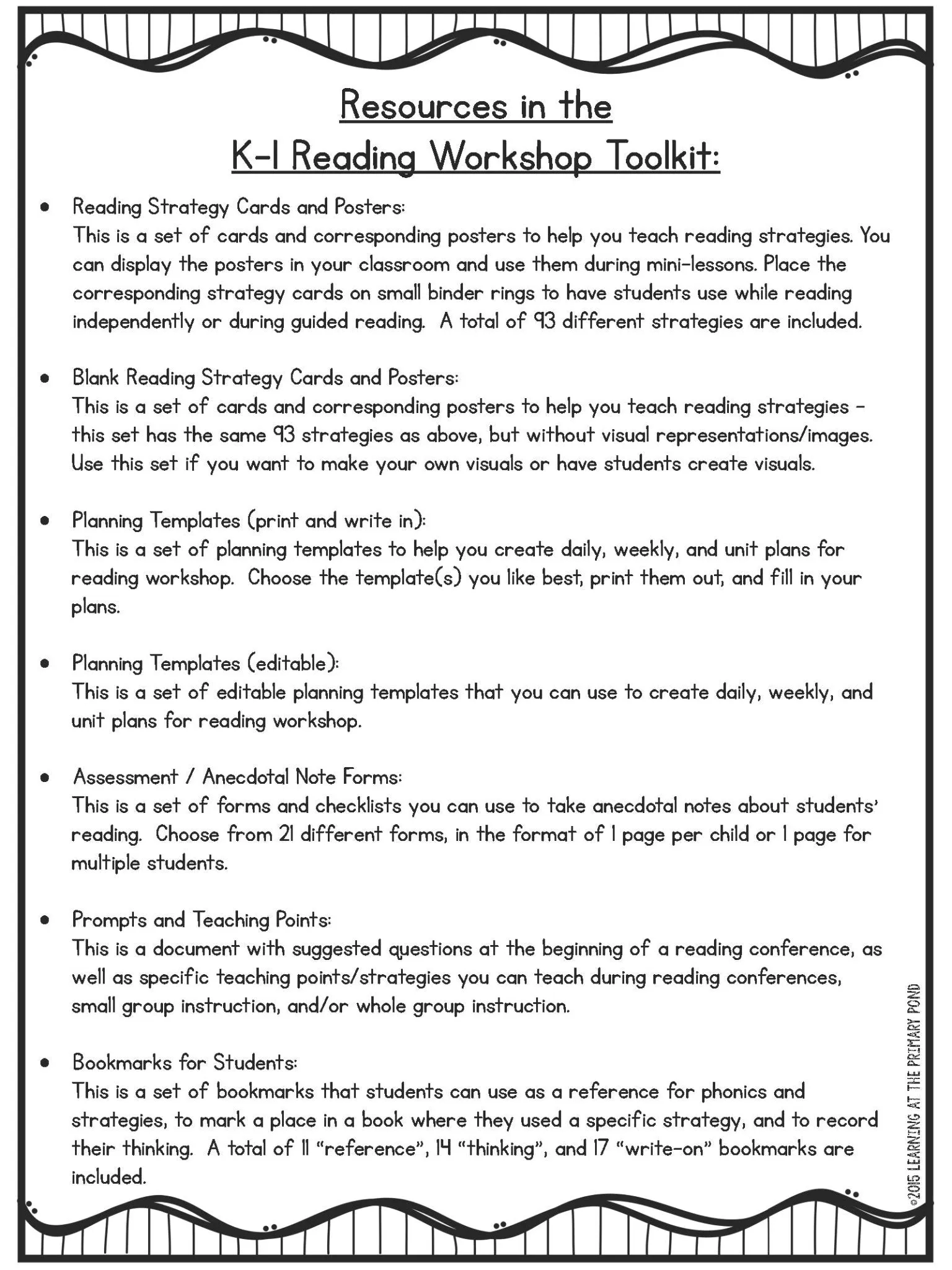 Reading Workshop Toolkit for Kindergarten and First Grade