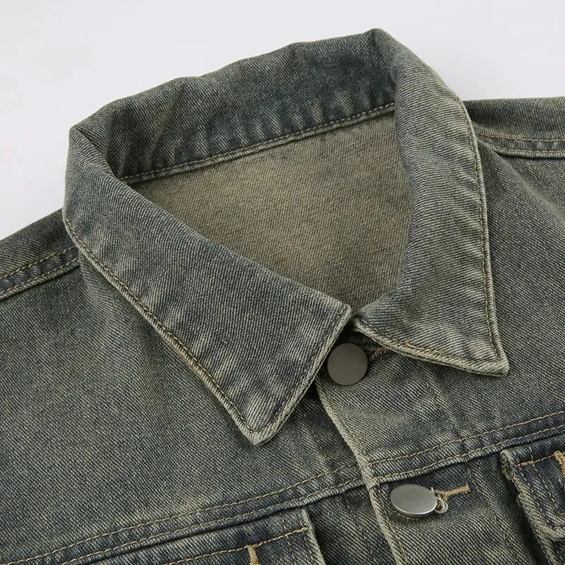 Retro Denim Pockets Buttons Short Coat