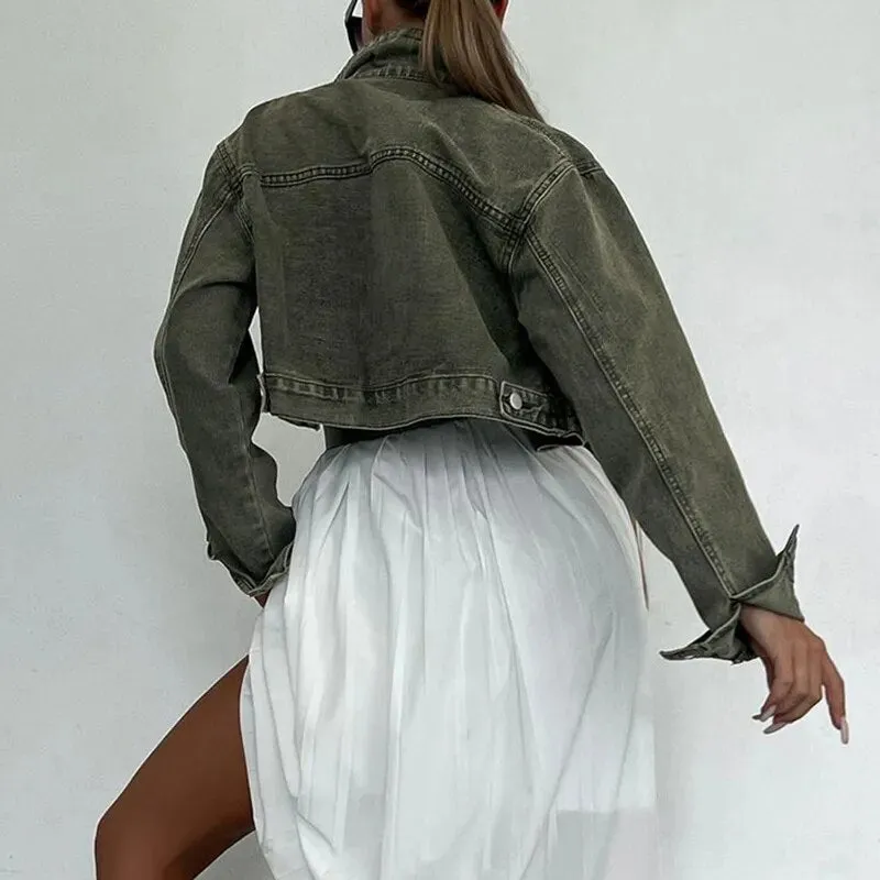 Retro Denim Pockets Buttons Short Coat