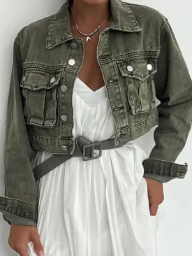 Retro Denim Pockets Buttons Short Coat
