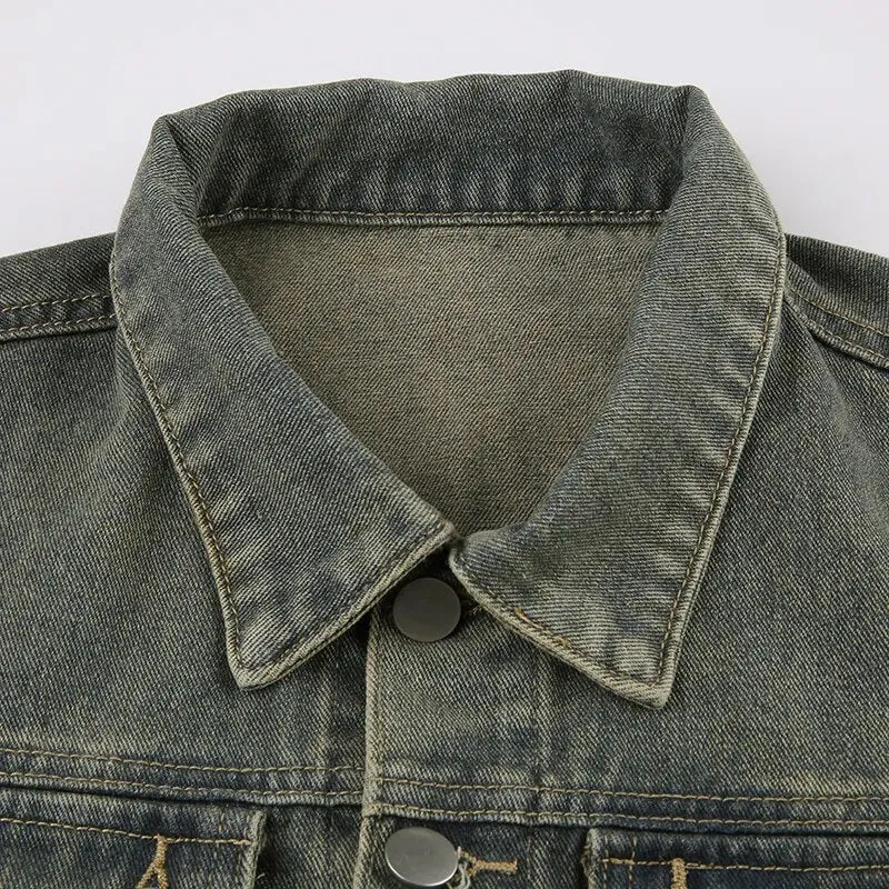 Retro Denim Pockets Buttons Short Coat