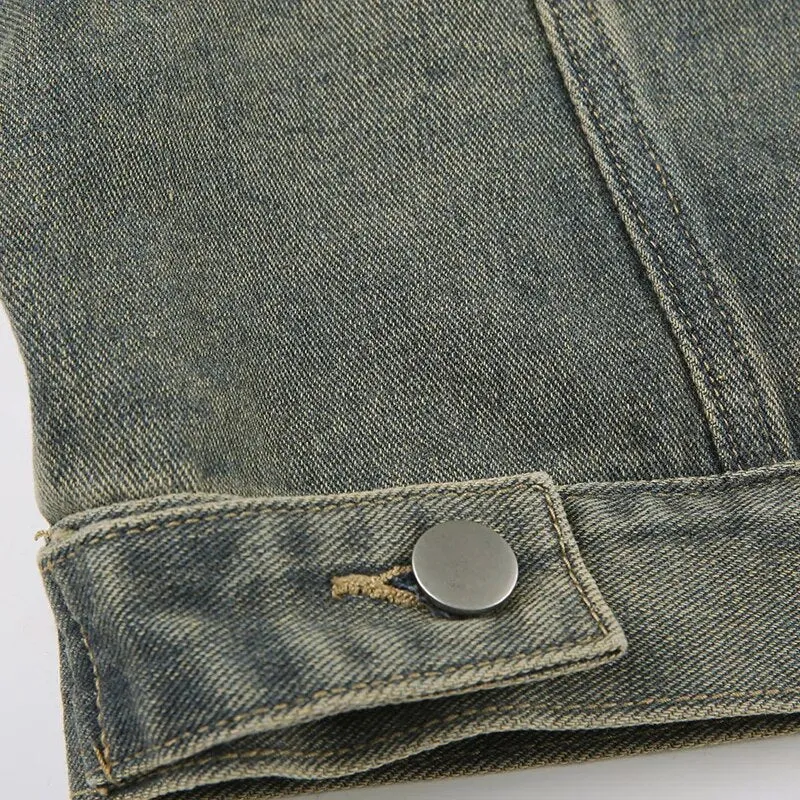 Retro Denim Pockets Buttons Short Coat