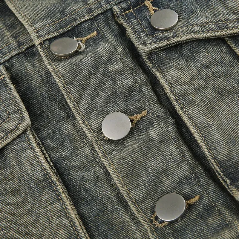 Retro Denim Pockets Buttons Short Coat