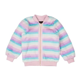 ROCK YOUR BABY PASTEL STRIPE FAUX FUR JACKET