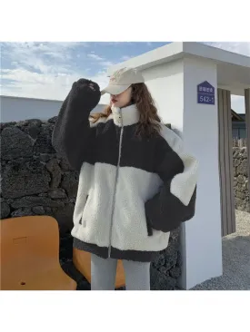 Romildi Harajuku Women Lambswool Jackets Oversized Korean Style Streetwear Fleece Hoodie Female Winter Oversized Velvet Coats